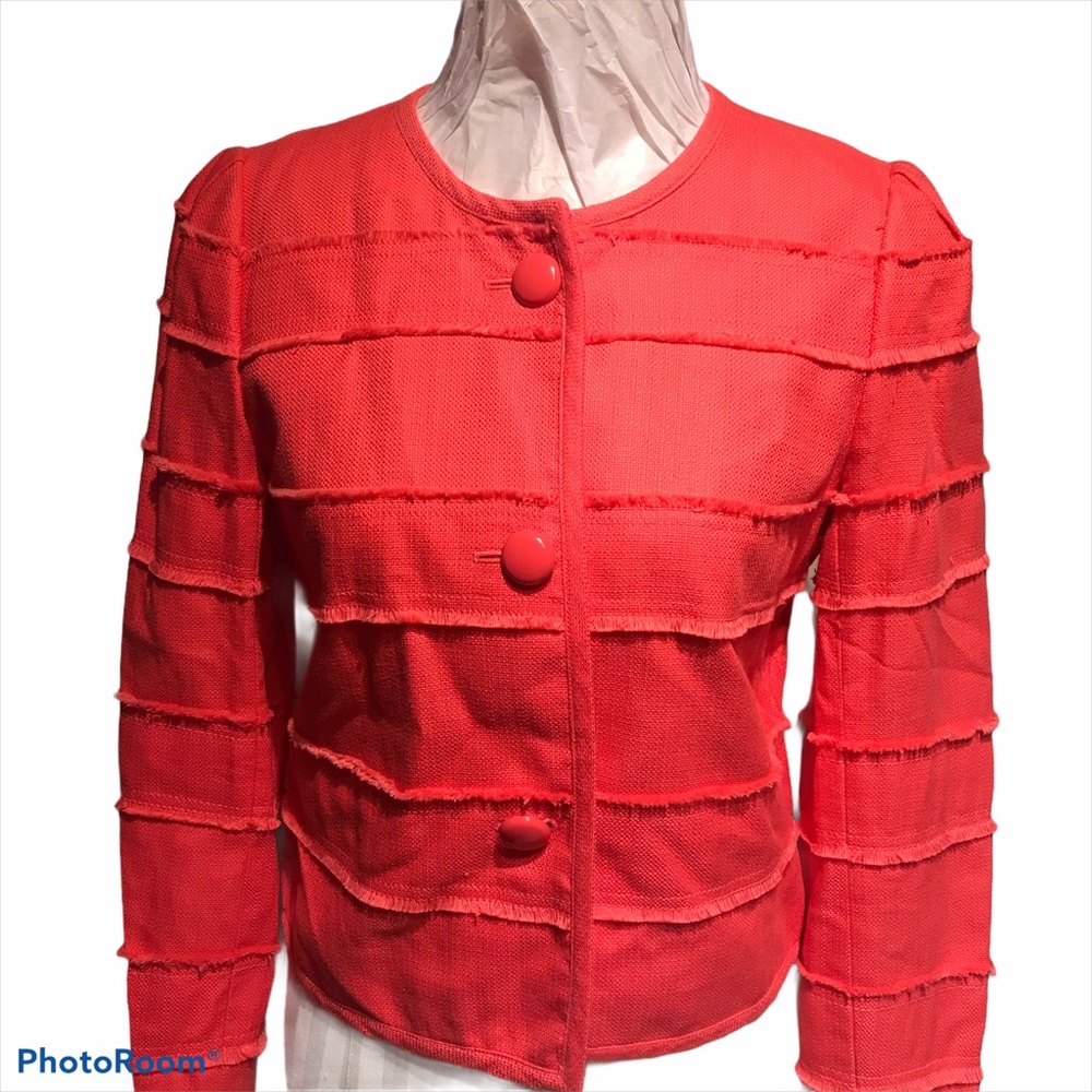 J Crew cotton blend cropped orange jacket frayed details NEW with TAG si…